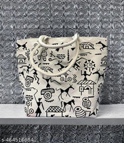 Vintage Canvas Bag with Old-School Icons & Studded Handle – Stylish and Functional"