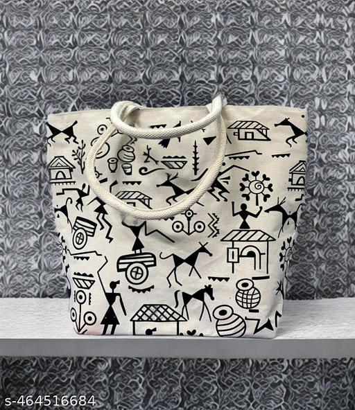 Vintage Canvas Bag with Old-School Icons & Studded Handle – Stylish and Functional"