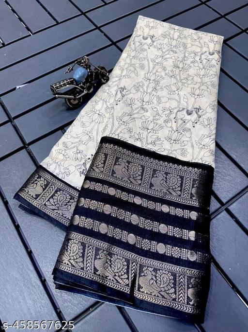 Dola Silk Saree With Jacquard Gap Border and Beautiful Ikat Print