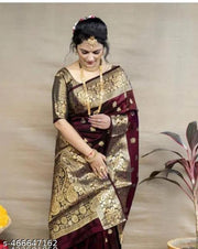 Premium Women's Jacquard Banarasi Silk Saree with Zari Woven Design, Ideal for Weddings & Festivals, Includes Unstitched Blouse Piece for Elegant Ethnic Wear