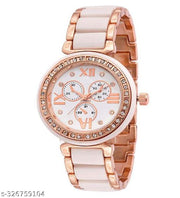 Trendy Rose Gold Women's Analog Watches Combo – Stylish Black & White Dial Wrist Watch Set