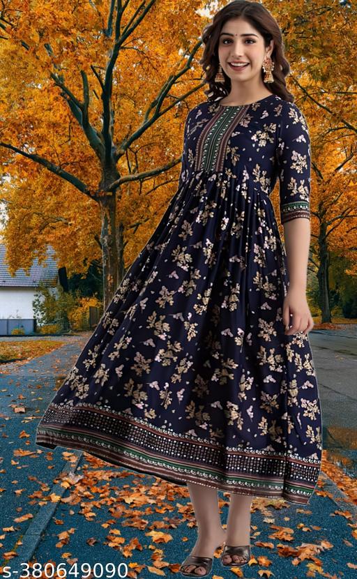 Letest Women Rayon printed Anarkali Kurti
