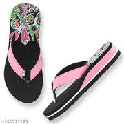 Skytrap Pink Flower Printed Heel EVA Slippers / Flip Flop for Women & Girls
