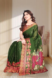 Elegant Green Floral Printed Saree with Designer Blouse