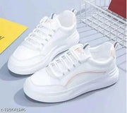 Stylish White Pink Casual Sneakers Shoes For Women And Girls