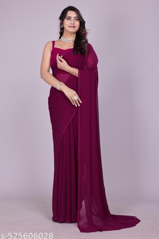 plain Georgette saree for womens