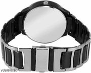 Intensify Branded Quartz Movement Round Diamond Studded Dial Metal Chain Strap Black-Silver Color Wrist Watch for Men.