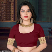 Trendy Soft silk fabric banarasi style self-designed with zari woven border & unstitched blouse