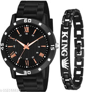 BEST Quality Best Price Roman Black Dial Stylish Causal  Black PU Strap Watch For Boys And men Watch With Bracelate