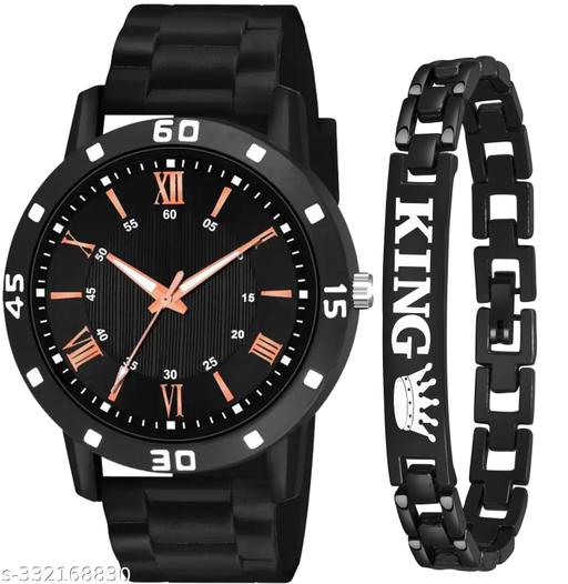 BEST Quality Best Price Roman Black Dial Stylish Causal  Black PU Strap Watch For Boys And men Watch With Bracelate