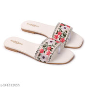 BAMBAM Women's Premium Floral Embroidered Toe Ring Flats for Women | Designer Open Toe Slip-On Casual & Party Wear Footwear