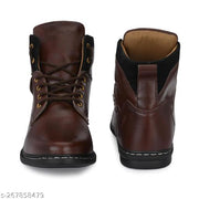 Shoe Island ® Robust-X ™ Leather Dark Brown Trendy Tough Military Lace Ups High Ankle Length Mens Casual Boots For Men (BAB980-BROWN)