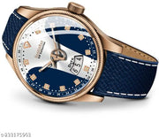 3D Glass Date Display Dial Leather Belt Analog Watch - for Men