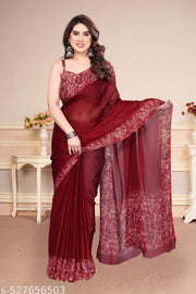 Women's Trendy Party Wear Chiffon Plain Saree