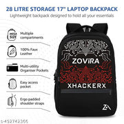 ZOVIRA Xhackerx Bag with 2 Secret Pockets, 28 litres Large Size with Laptop Backpack, Black