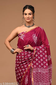 Premium quality soft zari cotton mulmul vanaspati Ajrakh printed saree 6.5 mtrs with zari cotton blouse piece