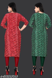 Women Crepe Printed Straight Kurti Combo of 2 PACK OF 2, Extra plus Size - S, M, L, XL, XXL, 2XL, XXXL, 3XL, 4XL, 5XL ( New Arrival New Design Fashionable Kurti )