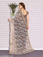 Women's Floral Printed Party Wear Trending Georgette Saree With Mirror Lace BorderNew Collection