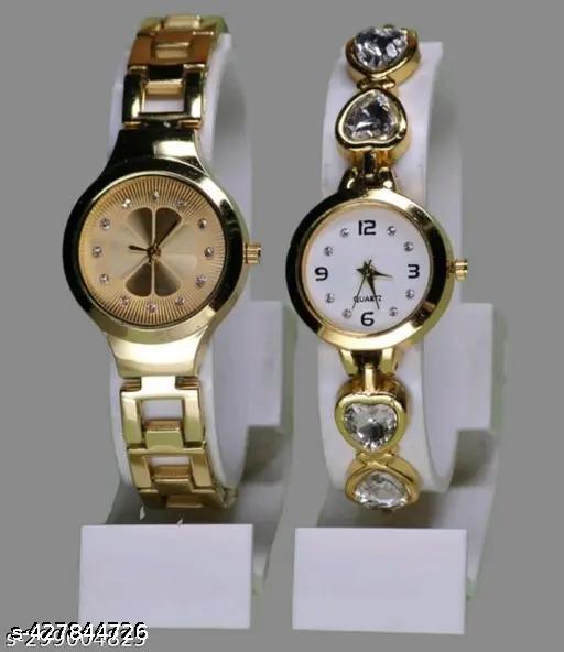 Fancy Flower Designer Chain Metal Belt Analog Watches Combo 