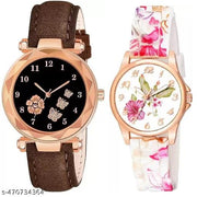 Flower Round Dial Analog Wrist Watch For  Women and Girls Pack of 2 Watch