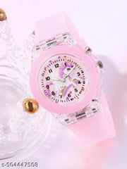 2pcs/Set Girls LED Light-Up Cartoon Unicorn Quartz Watch & Beaded Bracelet|