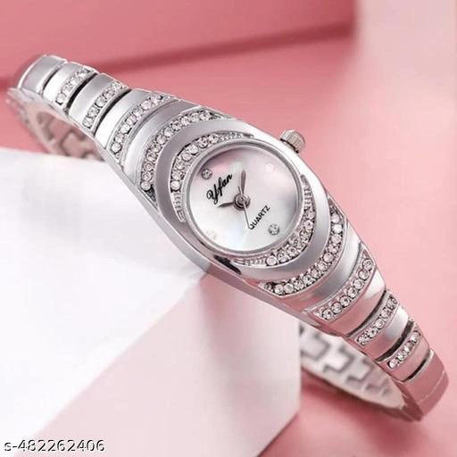 Trending Fashion Diamond Studded Case and Bracelet, Silver Metal Strap & White Mother of Pearl Dial for Women, Watch for Women Girl Watches