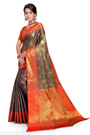 Soft Banarasi Silk Saree with Golden Zari Border | Elegant Party Wear Saree