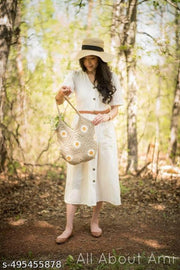 SHAZ TRADERS Handmade Crochet Shoulder Bag for Women | Floral Design Handcrafted Tote Bag