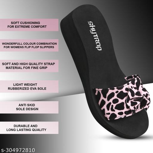 Skytrap Jet Black, Pink Nubuck EVA Light in Weight, Stylish & Comfortable Slippers / Flipflop for Women & Girls Combo of 2