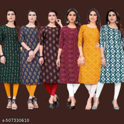 Women Printed Crepe Kurti (Combo Of 6)