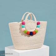 Jmk Textile pure cotton rope boho fancy Handbag Stylish Handmade bag Basket Bohemian Tote bags shoulder purse for ladies girls college office shopping travel 1pcs