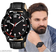 Trendy Men And Boy Black Faux Leather/Leather Analog Watch