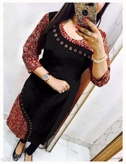 HF HOLYDAY FASHION floral print cotton straight casual kurtas kurti for women latest designer ladies kurtis button printed party wear black kurtis for women ( not a set with leggings or pant )