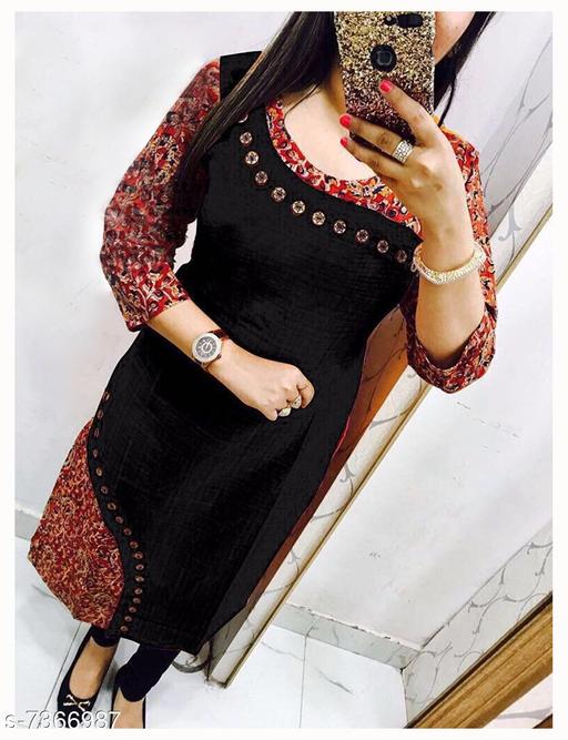 HF HOLYDAY FASHION floral print cotton straight casual kurtas kurti for women latest designer ladies kurtis button printed party wear black kurtis for women ( not a set with leggings or pant )