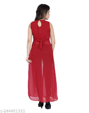 Shimao Georgette Women Front Slit Round Neck Cut Sleeve Kurti