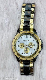 Rosra Analogue Black & Gold Chain, Gold Dial Men's Watch