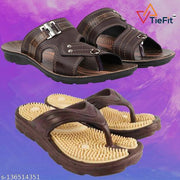 TieFit Men's Accupressure Non-Slip Slippers & TieFit Men's Thong Slipper Combo Pair Of 2