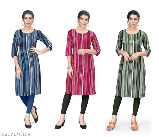 Women's Ethnic Wear Crepe Straight Cut Kurti (Combo Pack Of 4)