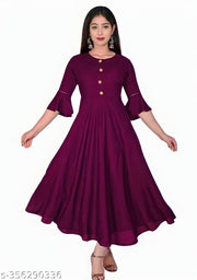 Ultra Fashion Women's Solid Round Flared Bell Sleeves Kurti