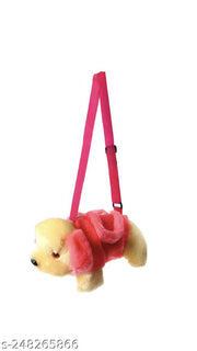Pink color soft toy sling bag for girls and kids small mobile pouch cross body fur bag cute aesthetic bag pink animal shape doggy