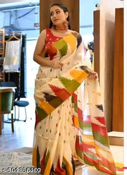 Linen Cotton Digital Print Saree for Women  Soft & Lightweight Ethnic Wear Cotton Fabric Perfect for Casual, Office & Festive Wear  Stylish Printed Saree with Blouse Piece