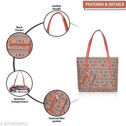 Women's Premium Cotton Printed Vegan Leather Satchel | Medium Top Handle Handbag with Lock Closure, Ladies Purse & Shoulder Strap Tote Bag