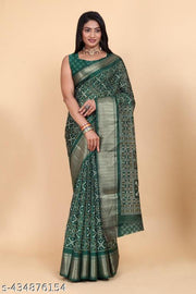 Women's Cotton Cambric Bandhani Printed Saree with Unstitched Blouse Piece