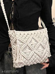 THE DECAZONE tylish Handcrafted Macrame Women's Shoulder Bag / Casual & Party Wear Handbag with Tassel
