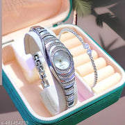 New Arrival Stylish Attractive Ethnic Silver Bracelet Look Analog Watch for Girls