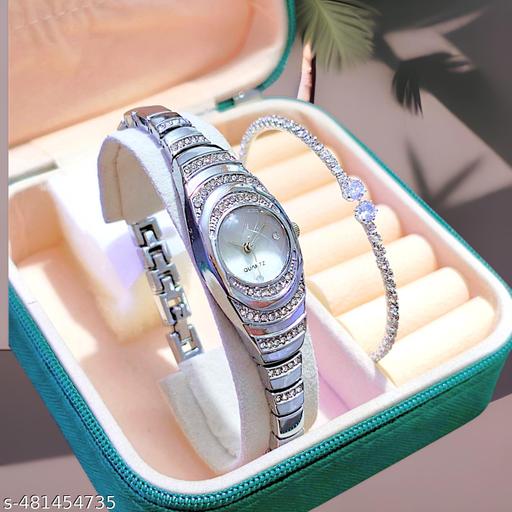 New Arrival Stylish Attractive Ethnic Silver Bracelet Look Analog Watch for Girls