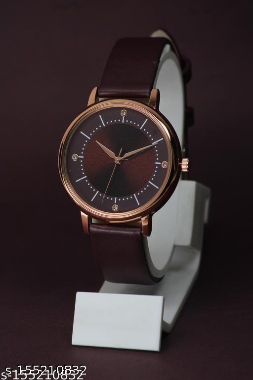 Best Quality Royal Embossed Designer Shine Round Dial with Slim Fit Attractive Leather Belt Analog Watches for women