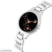 Yolako Black Eid Ka Chand Dial Metal Silver Belt Girls watch