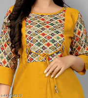 Women's Yellow Printed Plus Size Cotton Kurti