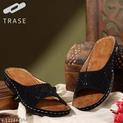 TRASE Women's Fashion Slippers | Doctor Ortho Soft & Comfortable Slip-Ons for Women & Girls | Lightweight & Stylish, Diabetic & Orthopedic Footwear, Ideal for Knee & Foot Pain (44061, Black)